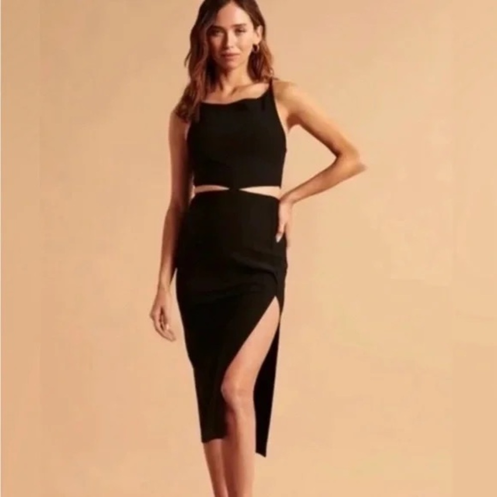 Abercrombie & Fitch Black Women's Cut-Out Midi Cocktail Dress